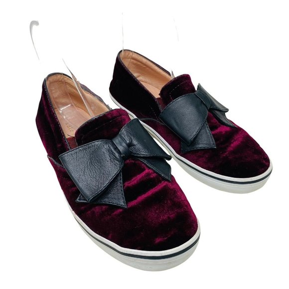 kate spade Shoes - Kate Spade Velvet Bow Sneakers Shoes 6 Burgundy Red Flats Slip Ons Round Toe